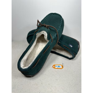 Vineyard Mocs 13 green Suede Slipper Sherpa Lined lamb moccasins Slip Ons Loafer